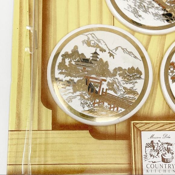 Vintage Ceramic Circular Magnets Asian Landscape Architecture - Picture 3 of 6